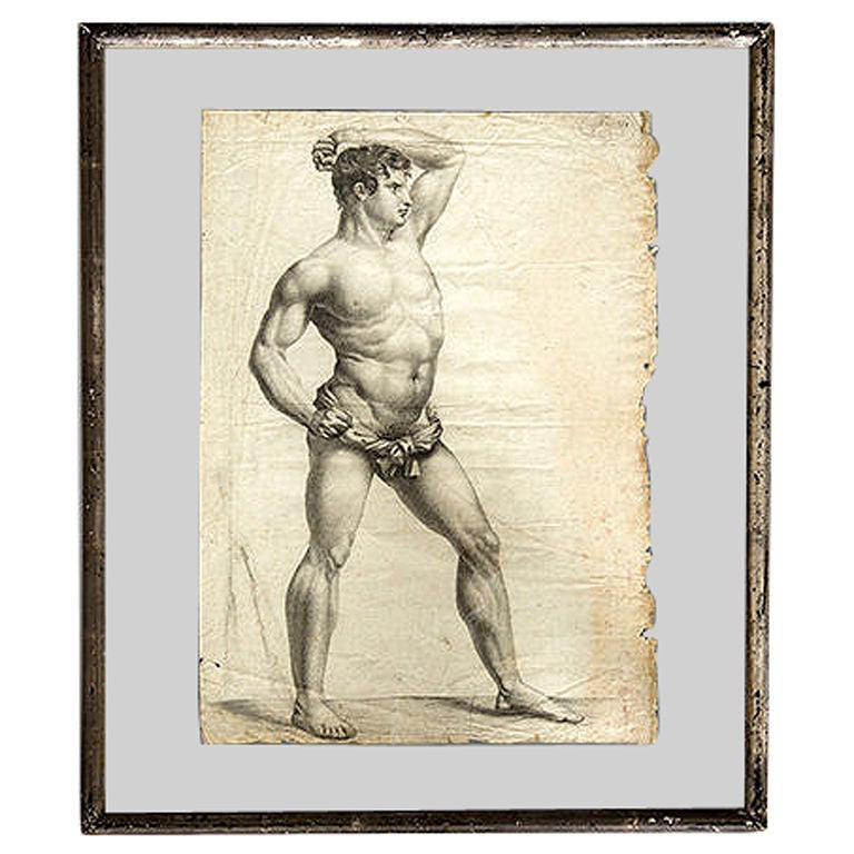 Figural study in pencil in floating frame, Couzet, early 19th century.