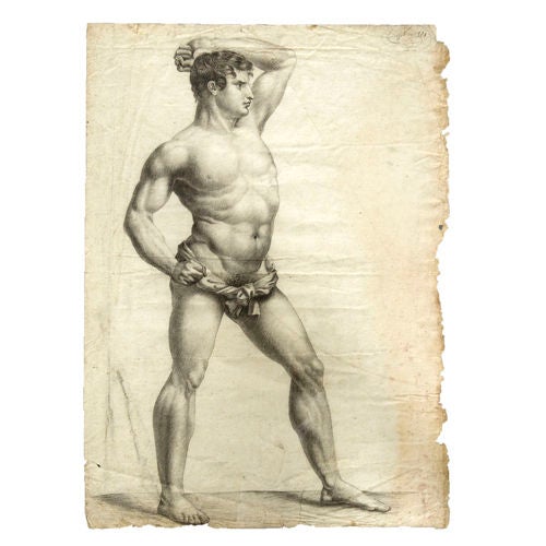 French Figural Study in Pencil in Floating Frame, Couzet, Early 19th Century For Sale