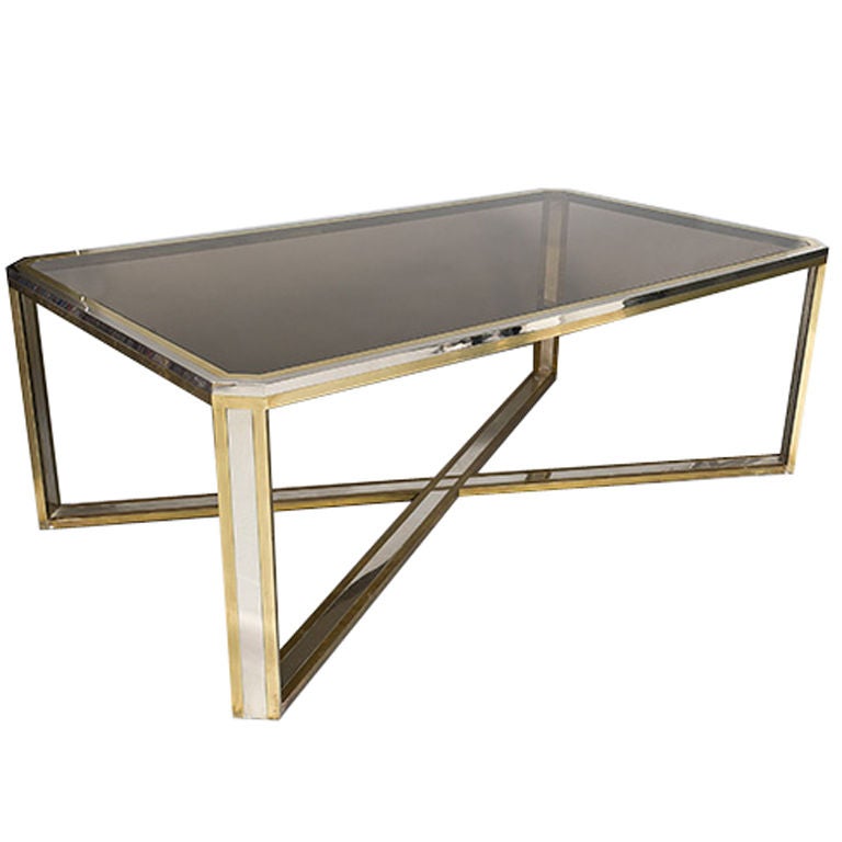 Chrome and Brass Dining Table by Romeo Rega, Italy 1970s