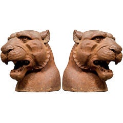 Pair of Cast Iron Jaguar Heads