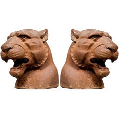 Pair of Cast Iron Jaguar Heads