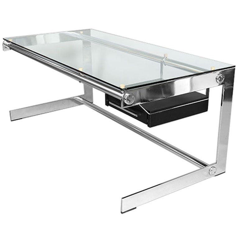 "Bureau Airborne", Chrome and Glass Desk by Gilles Bouchez, France, circa 1970