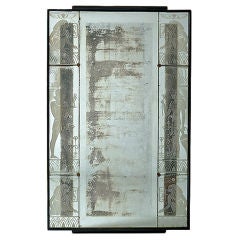Panel Mirror with Egyptian Motif in Ebonised Frame, France, 1940 Panel Mirror with Egyptian Motif in Ebonised Frame, France, 1940