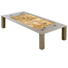 Stainless Steel and Ceramic Coffee Table, France circa 1970 9