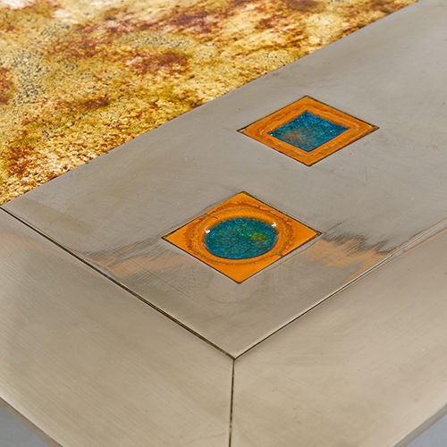 Stainless Steel and Ceramic Coffee Table, France, circa 1970