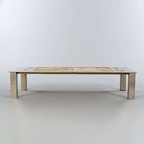Stainless Steel and Ceramic Coffee Table, France circa 1970 In Good Condition In London, GB