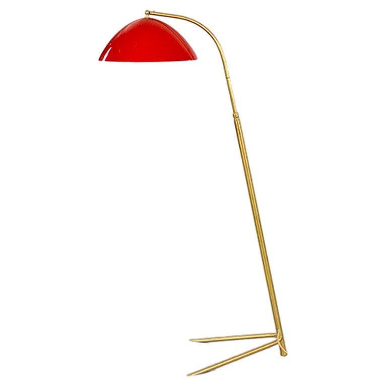 Stilnovo-style Standing Lamp with Downlighter, Italy, 1950s<br />
<br />
Standing lamp with adjustable brass stand and single downlighter. Please note that dimensions are variable.