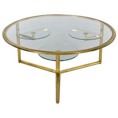 Vintage Brass and Glass Coffee Table with Rotating Cup Holders