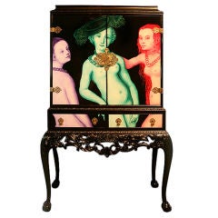 Unique "Primavera" Illuminated Queen Anne Style Cocktail Cabinet