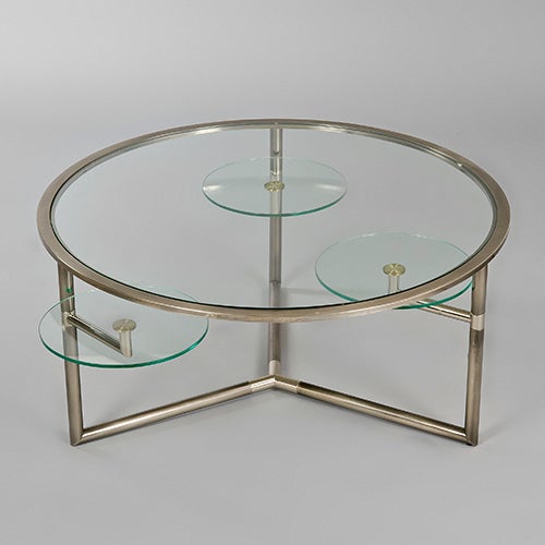 French Chrome and Glass Tiered Coffee Table
