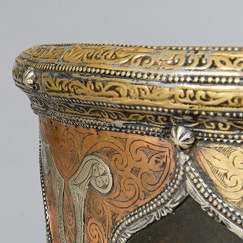 Moroccan Pottery Vase with Brass and Copper Inlay by Amali For Sale