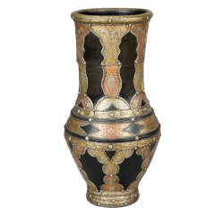 Pottery Vase with Brass and Copper Inlay by Amali