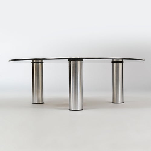 Low chrome and smoked glass centre or coffee table by Marco Zanuso, Italy, circa 1970s.