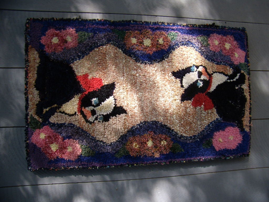 folky dog hooked rug