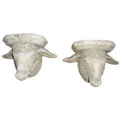 Vintage Cast Stone Sheep Head Wall Brackets/Shelves