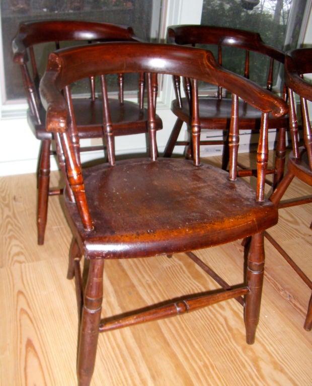 Wood set of 8 windsor captain's chairs For Sale