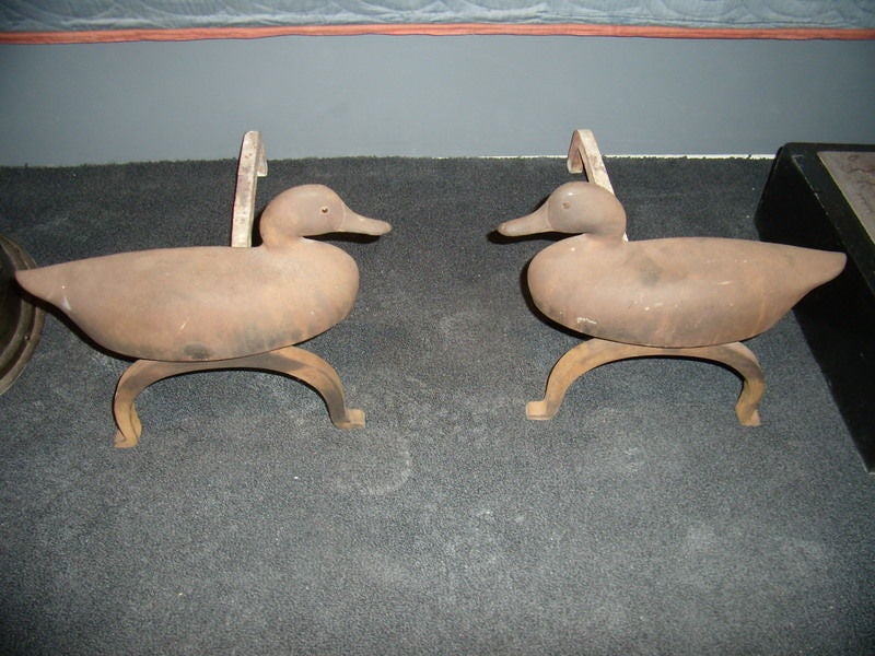Wonderful Pair of Cast Iron Duck Andirons in old patina.