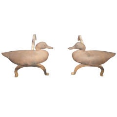 Pair Of Cast Iron Duck Andirons