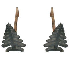 Pair Of Cast Iron Pine Tree Andirons