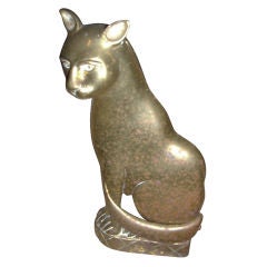 Antique Brass And Iron Cat And Dog Andirons