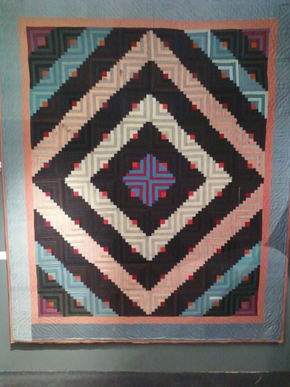 19th Century  Log Cabin  Ohio Amish Quilt