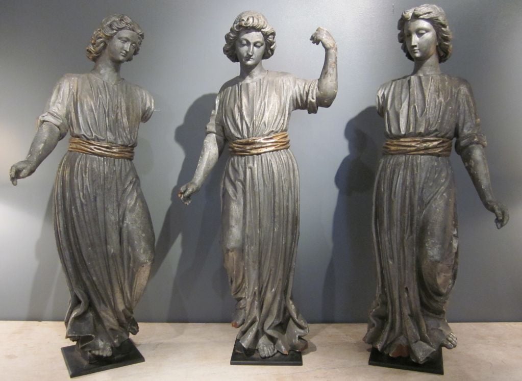 Three Carved Wood Muses