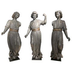 Three Carved Wood Muses