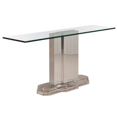 A Deco Inspired Stepped Lucite and Glass Console Table