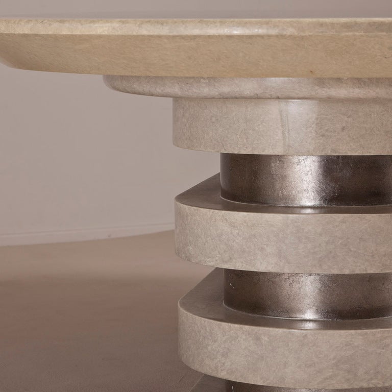 A Simulated Goatskin and Silverleaf Lacquered Dining Table 1