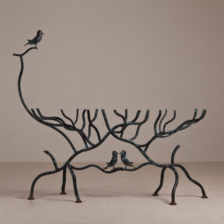 A Stunning Giacometti Inspired Simulated Tree Console Table 1980s
(Height to the top of the bird 144cm)  