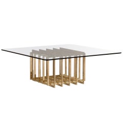 A Polished Brass Grid Patterned Coffee Table 1970s