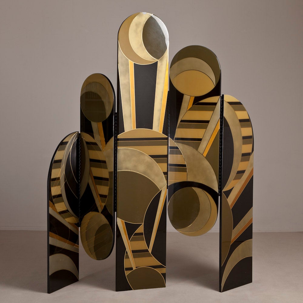 An Art Deco Inspired Five Part Lacquered Screen 1986