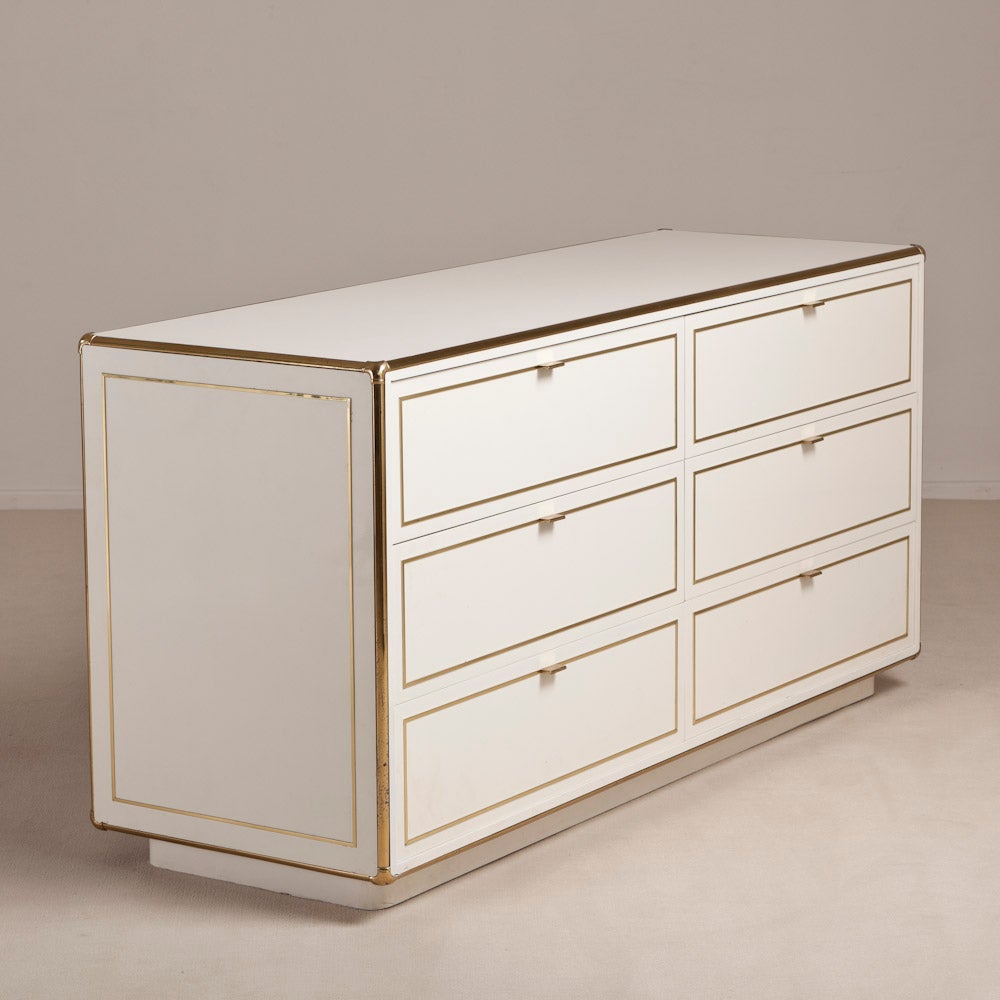 A Six Drawer White Lacquer and Brass Commode 1970s