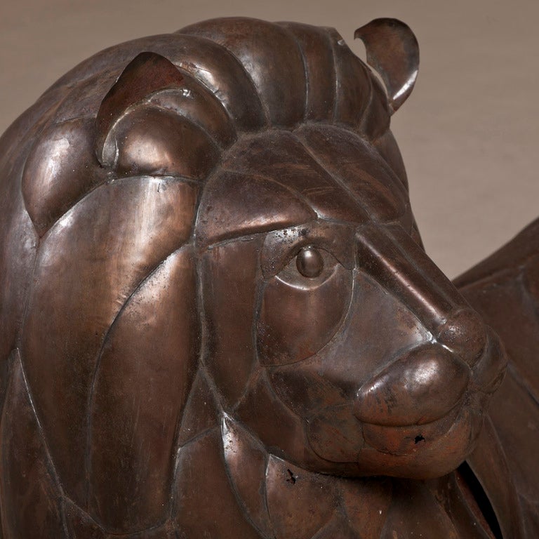 A Large Brass Recumbent Lion in the Manner of Sergio Bustamante 1970s