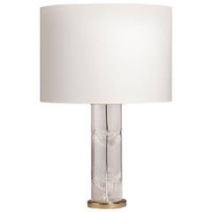 Tall Cylindrical Glass Table Lamp with Brass Base, 1970s