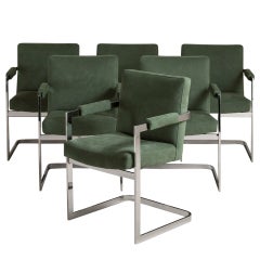 A Set of Six Nickel Plated Cantilevered Armchairs 1970's