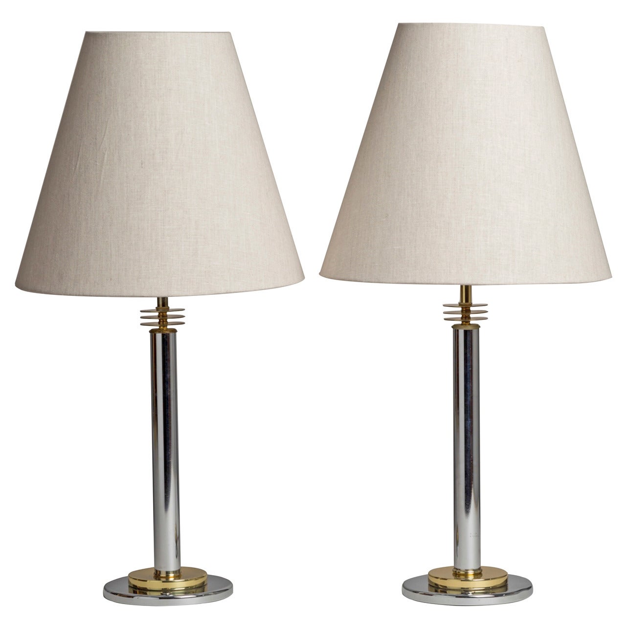 Pair of Brass and Nickel Lamps in the Manner of Paul Evans