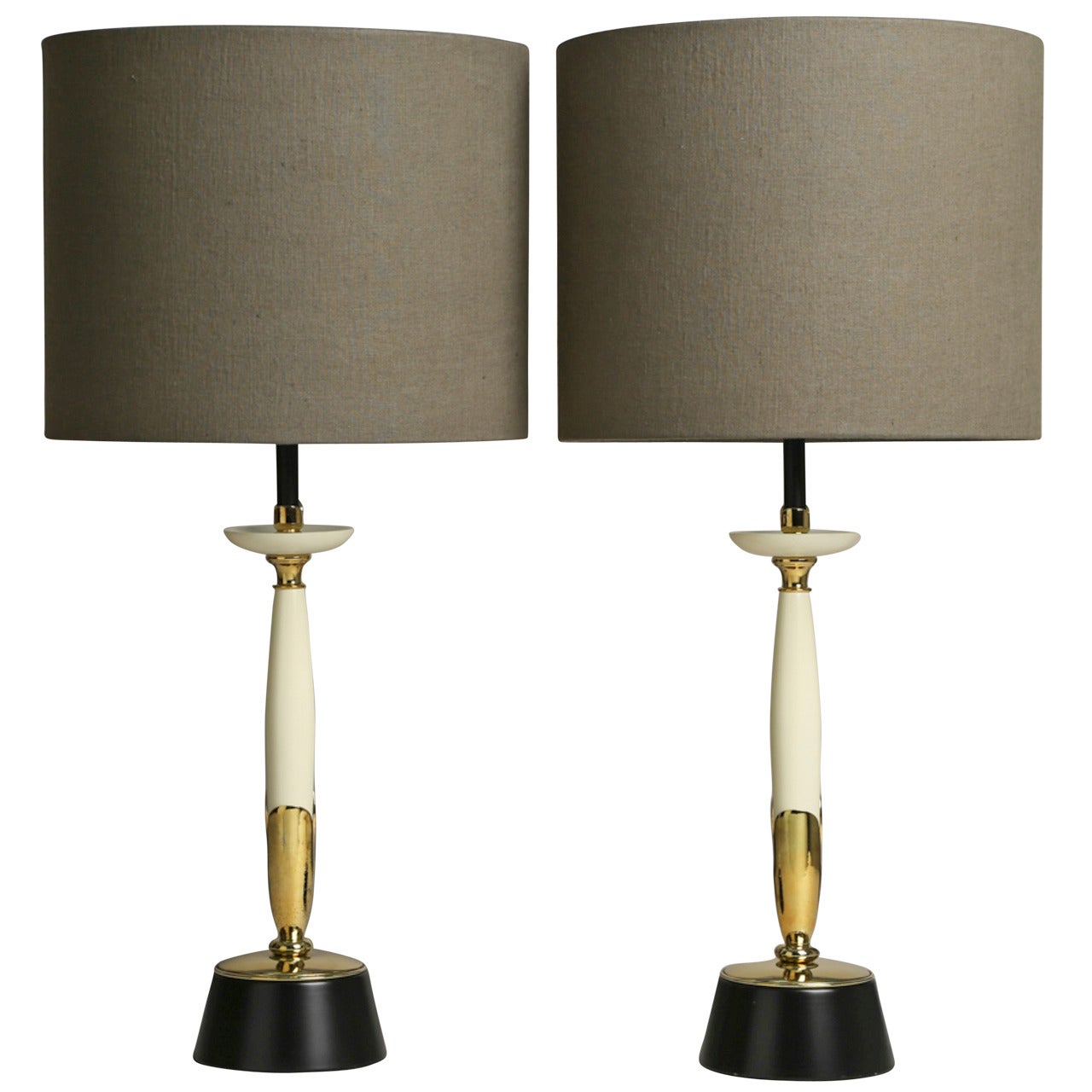 A Pair of Cream and Brass Rembrandt designed Table Lamps 1960s