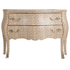 A Two Drawer Bombe Commode in Faux Snakeskin 1970s
