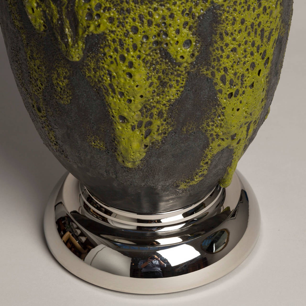 Mid-20th Century Large Single Ceramic Lava Glazed Table Lamp, 1950s For Sale