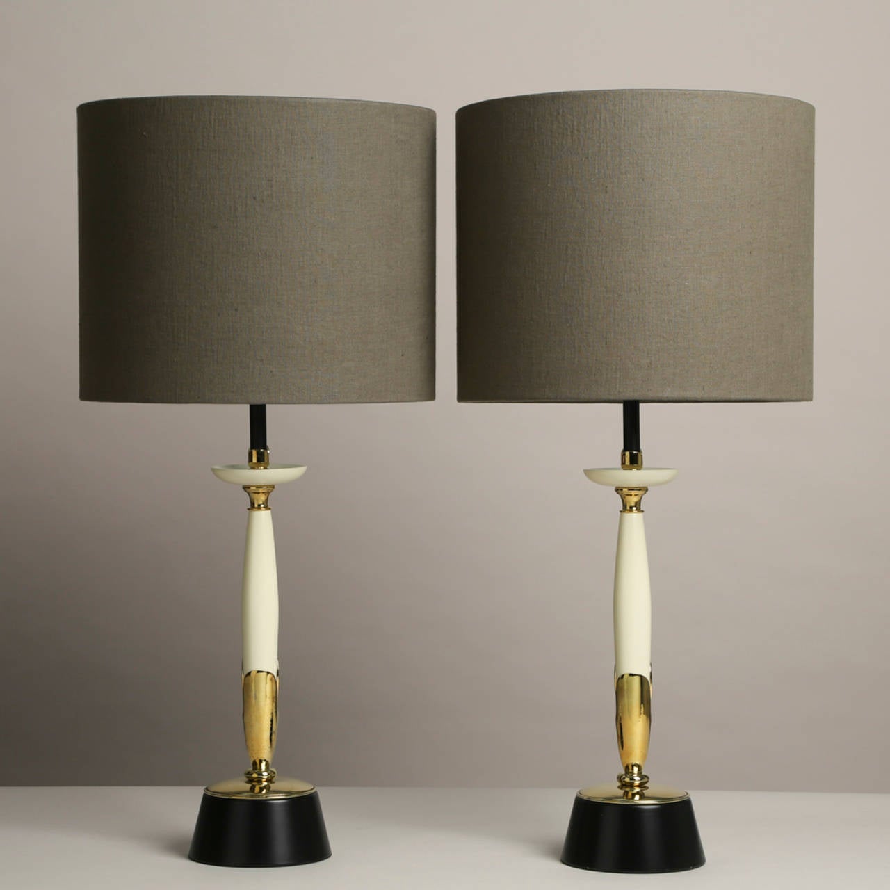 American A Pair of Cream and Brass Rembrandt designed Table Lamps 1960s