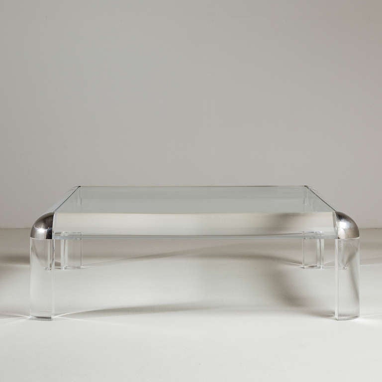 American A Karl Springer Lucite and Nickel Coffee Table 1980s