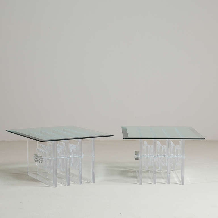 A superb pair of Verano designed Lucite side tables with glass tops, late 1970s
