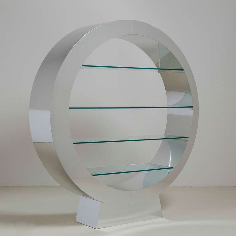 A Large Chrome Circular Etagere with Glass Shelves 1980s ...