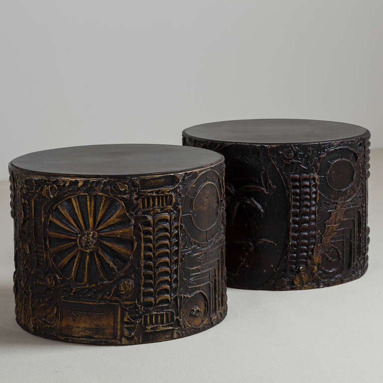 American A Pair of Adrian Pearsall Brutalist Drum Side Tables 1960s