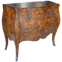 An Italian Bombe Two Drawer Commode in Burr Walnut Veneer 1960s