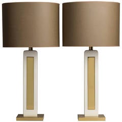 A Tall Pair of Brass Lamps 1980s