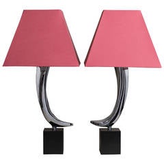 Pair of Nickel-Plated Table Lamps by Laurel, USA, 1960s