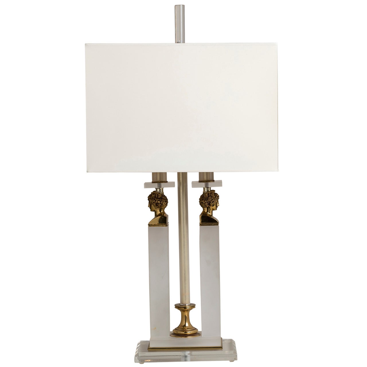 Single Lucite and Brass Neoclassical Style Table Lamp 1970s For Sale