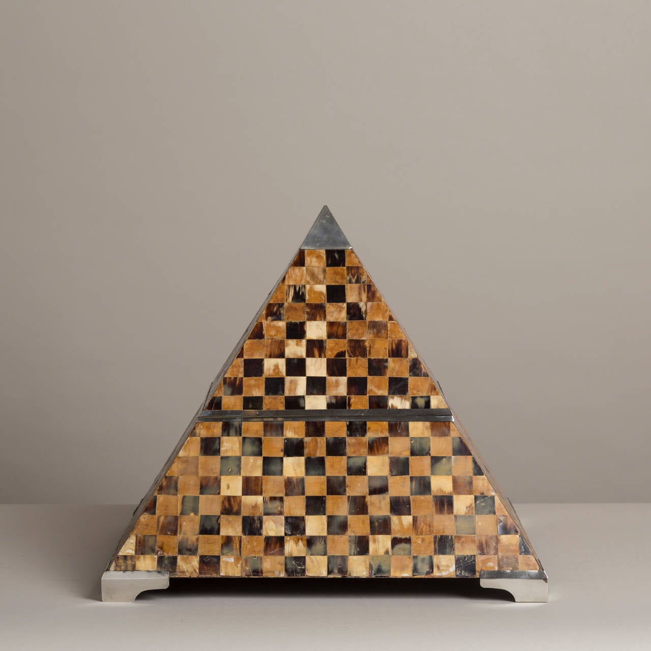 A Large Tortoiseshell Veneered and Metal Detailed Lidded Pyramid Box 1970s